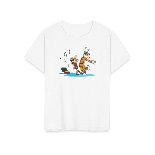 Calvin and Hobbes Dancing with Record Player T-Shirt